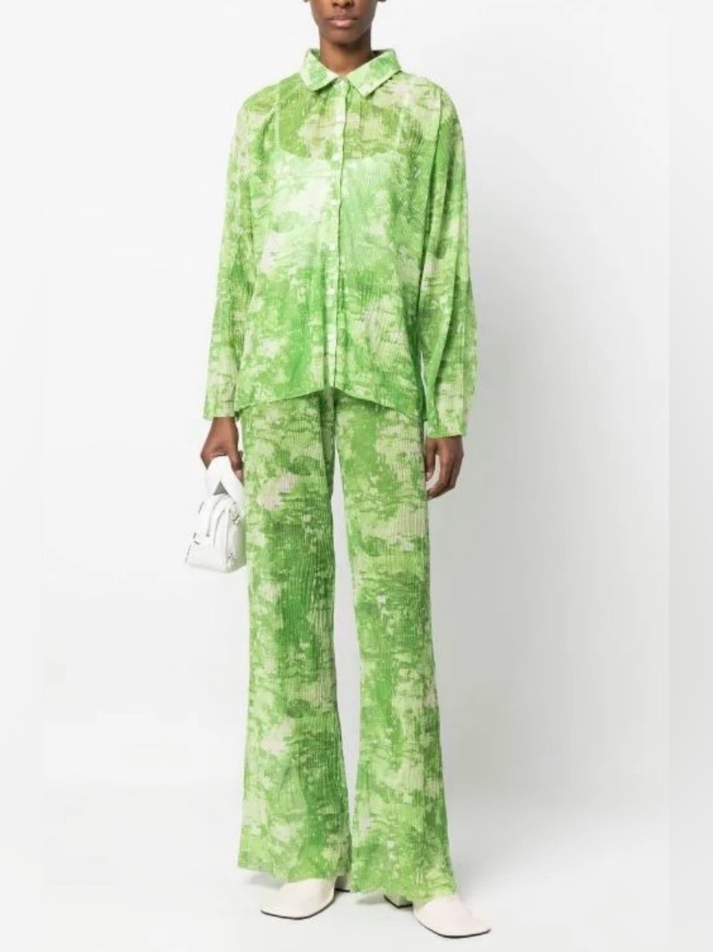 Henrik Vibskov Shirt And Pants Set Mesh Pleats PLISSÉ Green Riddle Size Small